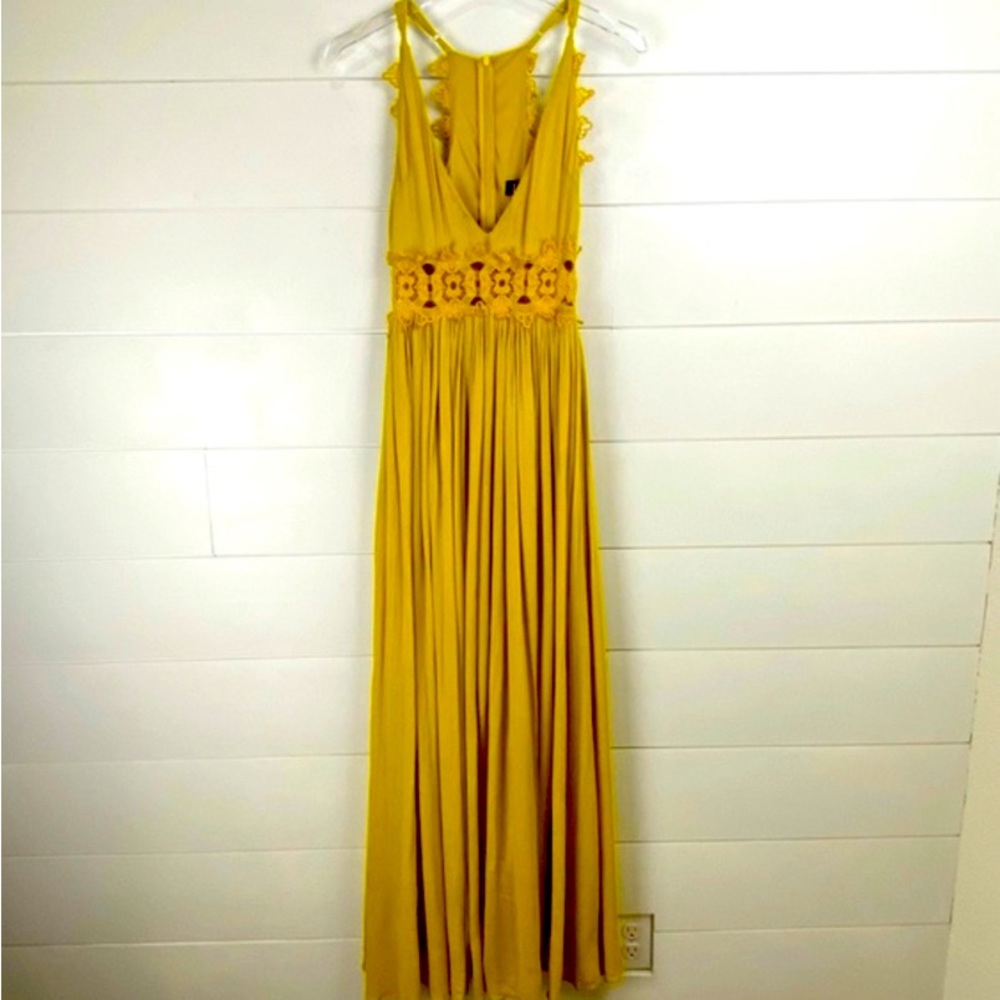 This is Love Mustard Yellow Lace Maxi Dress